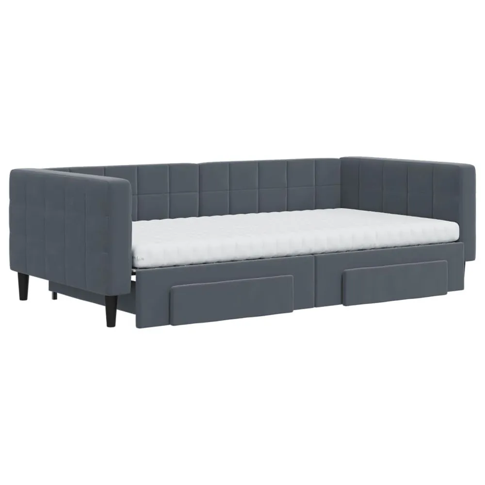 Slaapbank onderschuifbed lades 100x200 cm fluweel donkergrijs