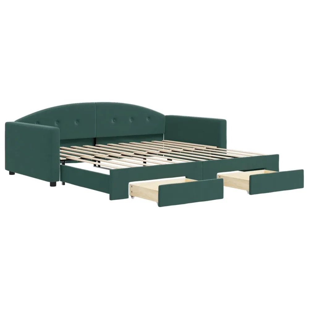 Slaapbank onderschuifbed lades 100x200 cm fluweel donkergroen Easy Clean Oppervlak
