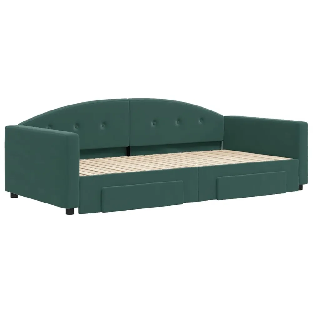 Slaapbank onderschuifbed lades 100x200 cm fluweel donkergroen Easy Clean Oppervlak