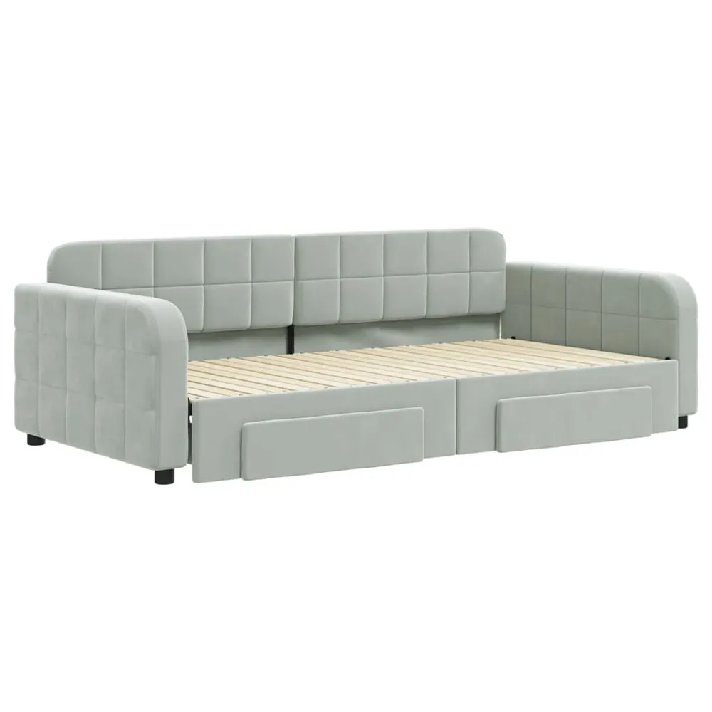 Slaapbank onderschuifbed en lades 100x200 cm fluweel lichtgrijs Beige | Donkergrijs