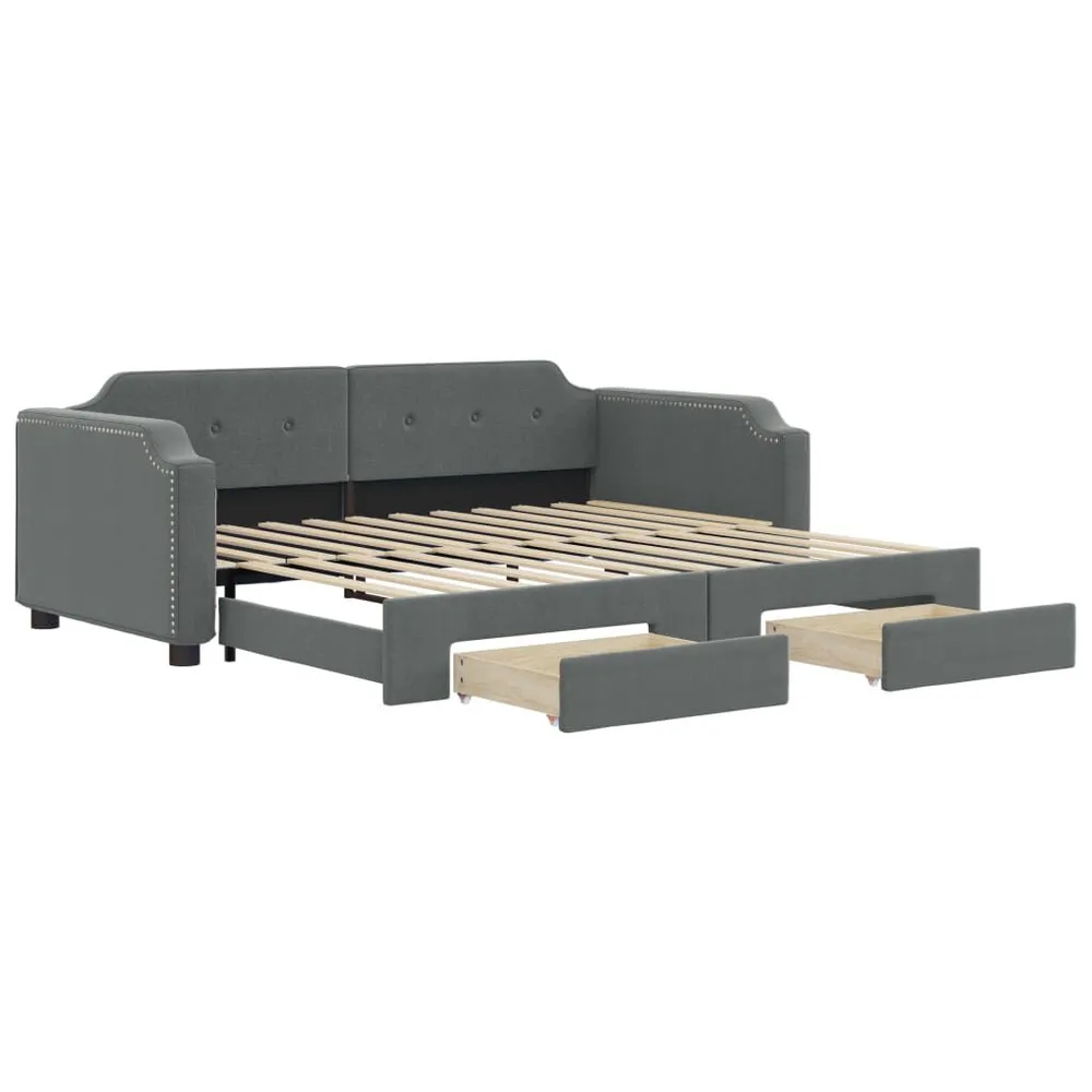 Slaapbank onderschuifbed en lades 100x200 cm stof donkergrijs