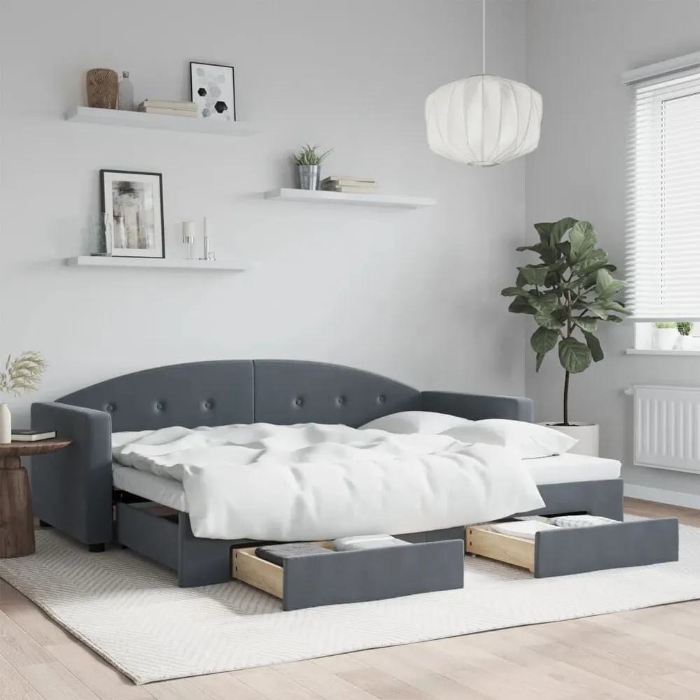 Slaapbank onderschuifbed en lades 80x200 cm fluweel donkergrijs voor Hymer | Adria | Knaus