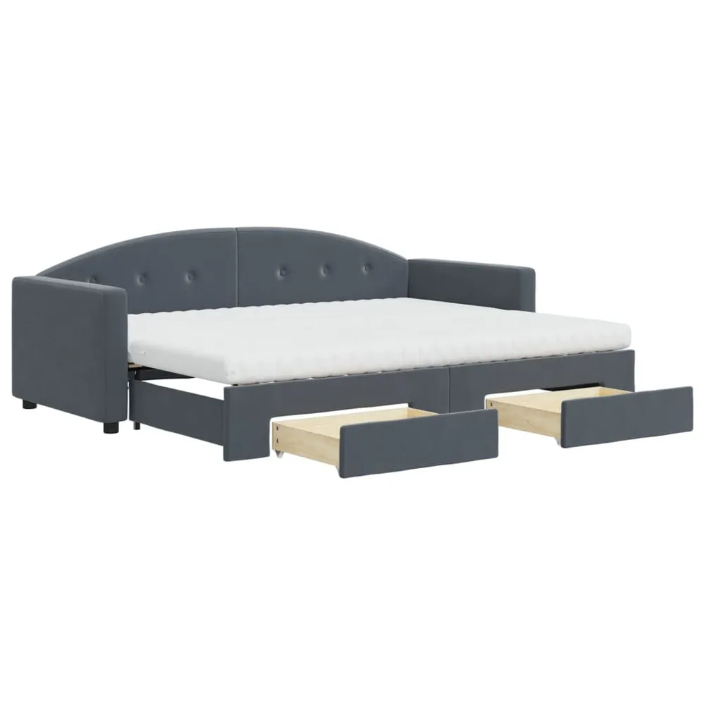 Slaapbank onderschuifbed en lades 80x200 cm fluweel donkergrijs 190cm Lengte