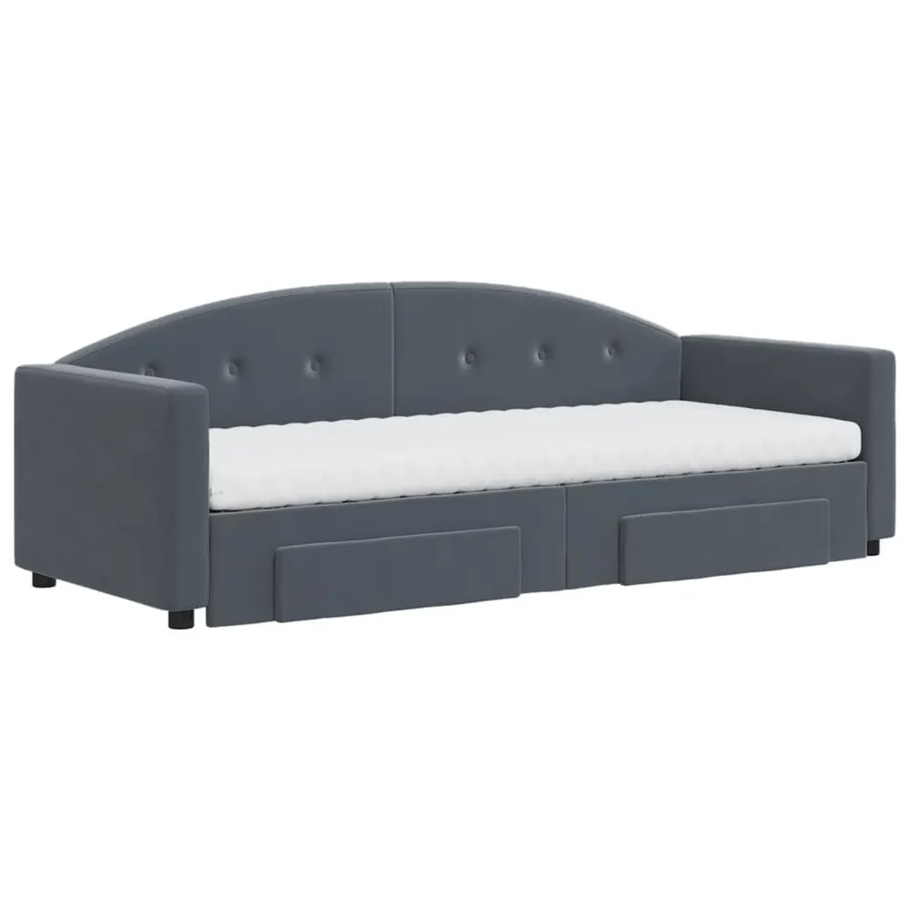 Slaapbank onderschuifbed en lades 80x200 cm fluweel donkergrijs 190cm Lengte