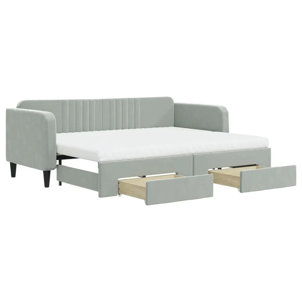 Slaapbank onderschuifbed en lades 80x200 cm fluweel lichtgrijs - Universeel Pasmodel