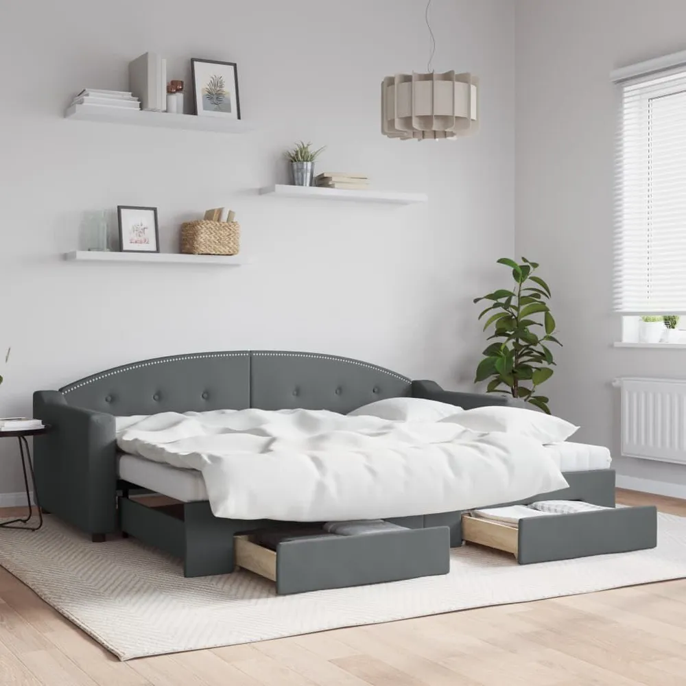 Slaapbank onderschuifbed en lades 80x200 cm stof donkergrijs