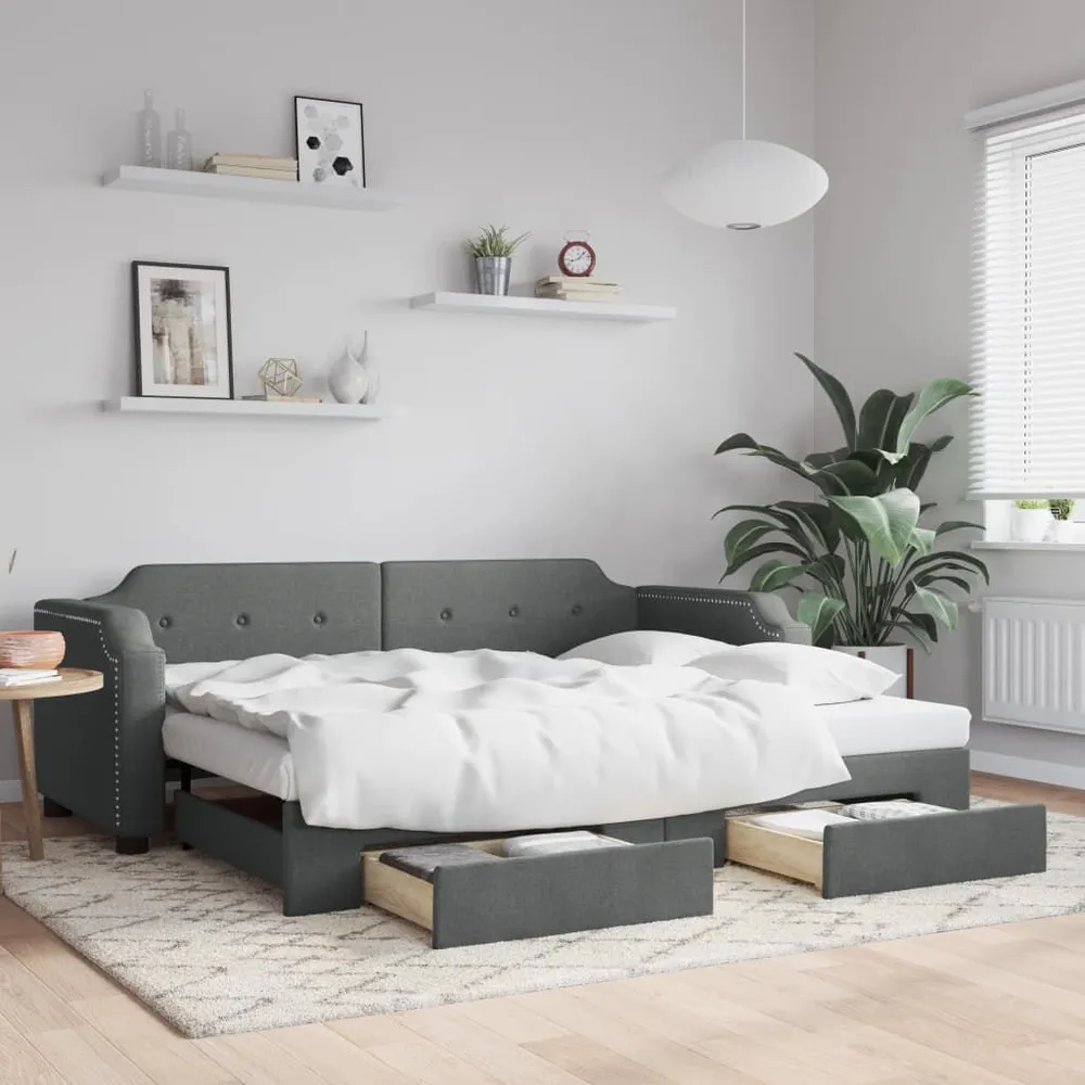 Slaapbank onderschuifbed en lades 80x200 cm stof donkergrijs