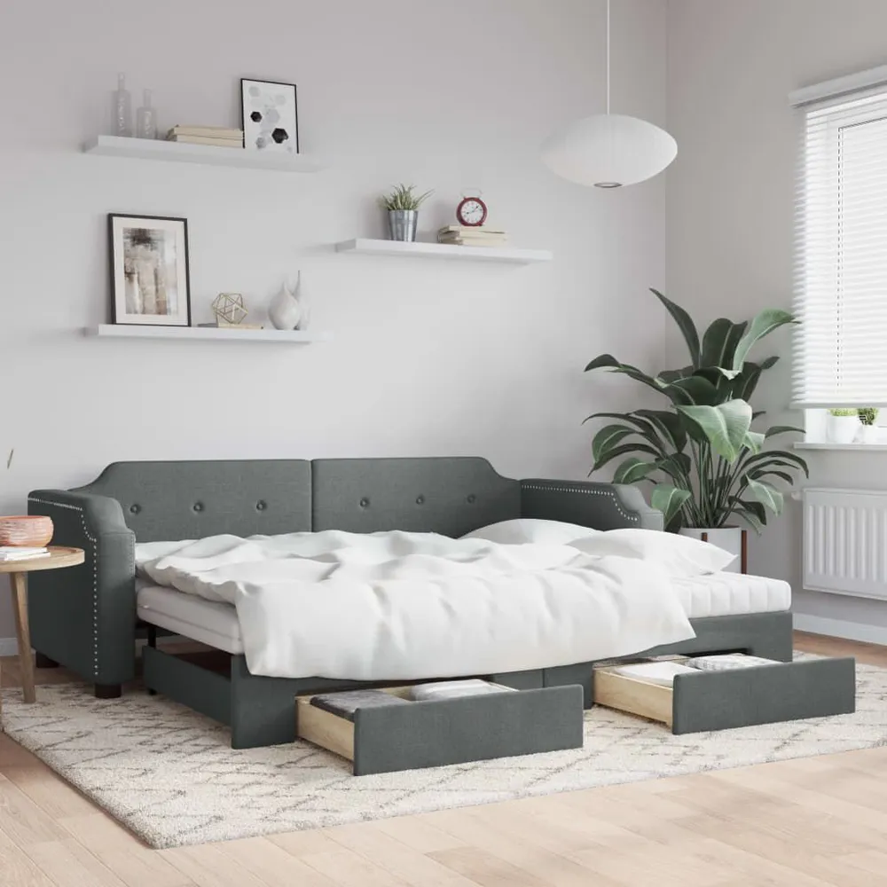 Slaapbank onderschuifbed en lades 80x200 cm stof donkergrijs
