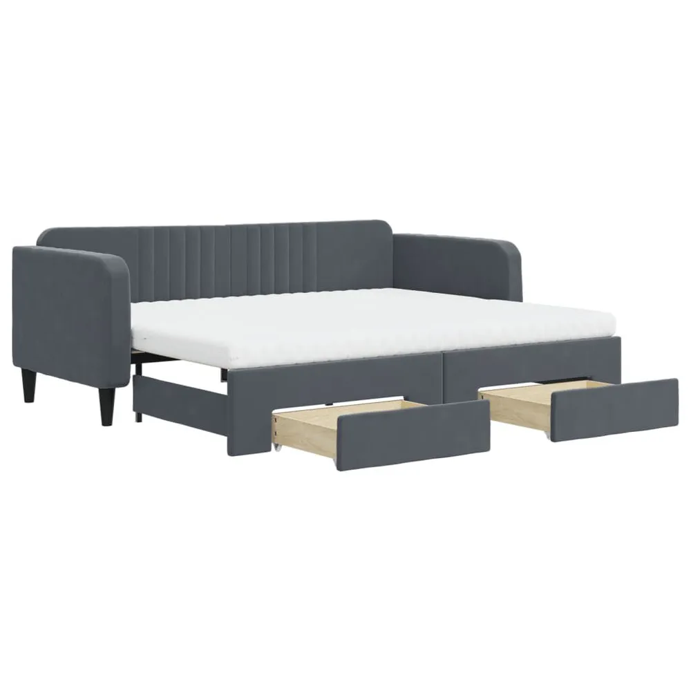 Slaapbank onderschuifbed en lades 90x200 cm fluweel donkergrijs