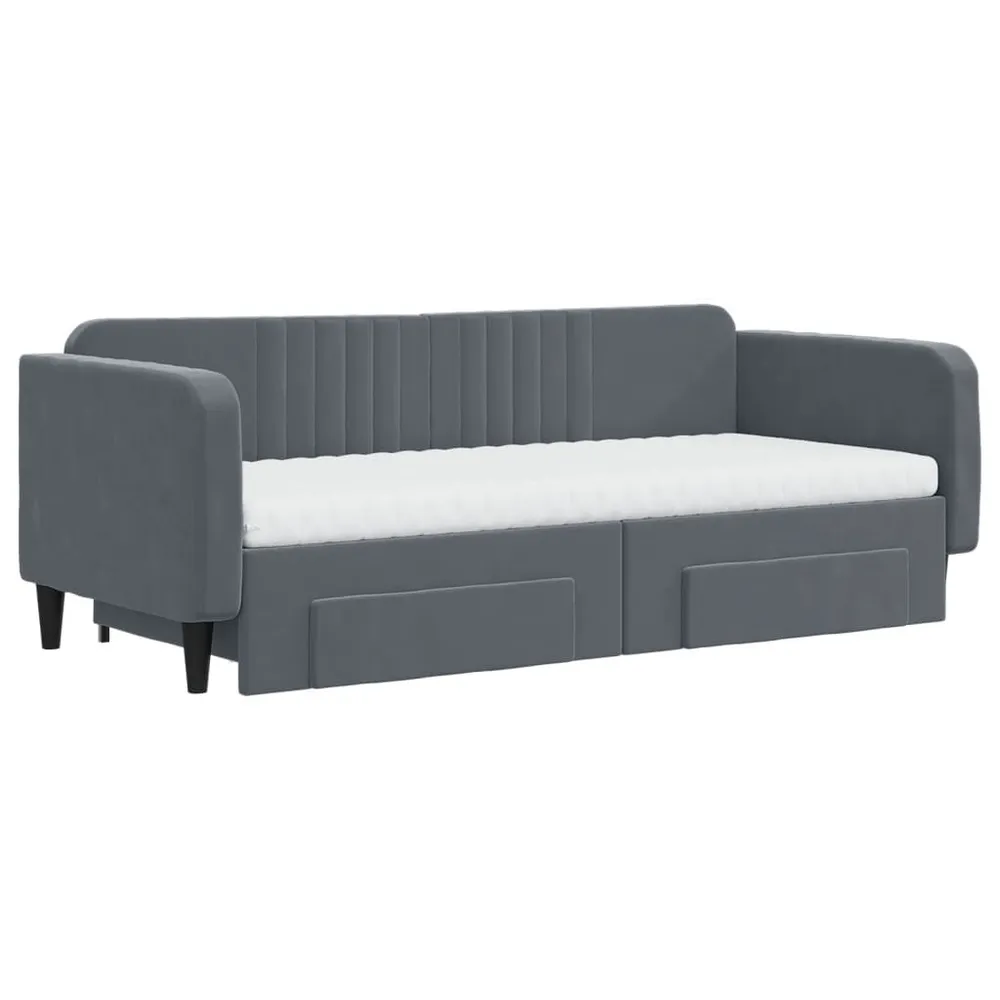 Slaapbank onderschuifbed en lades 90x200 cm fluweel donkergrijs