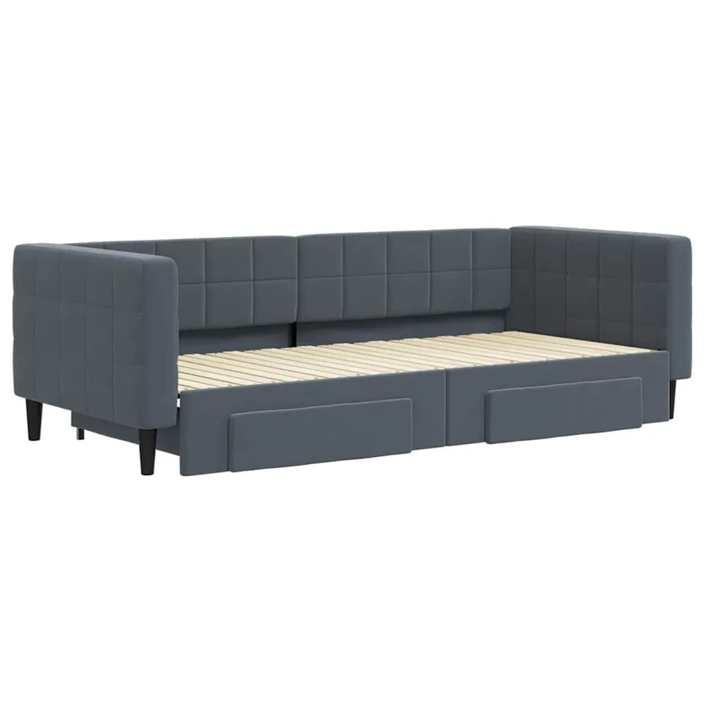 Slaapbank onderschuifbed en lades 90x200 cm fluweel donkergrijs