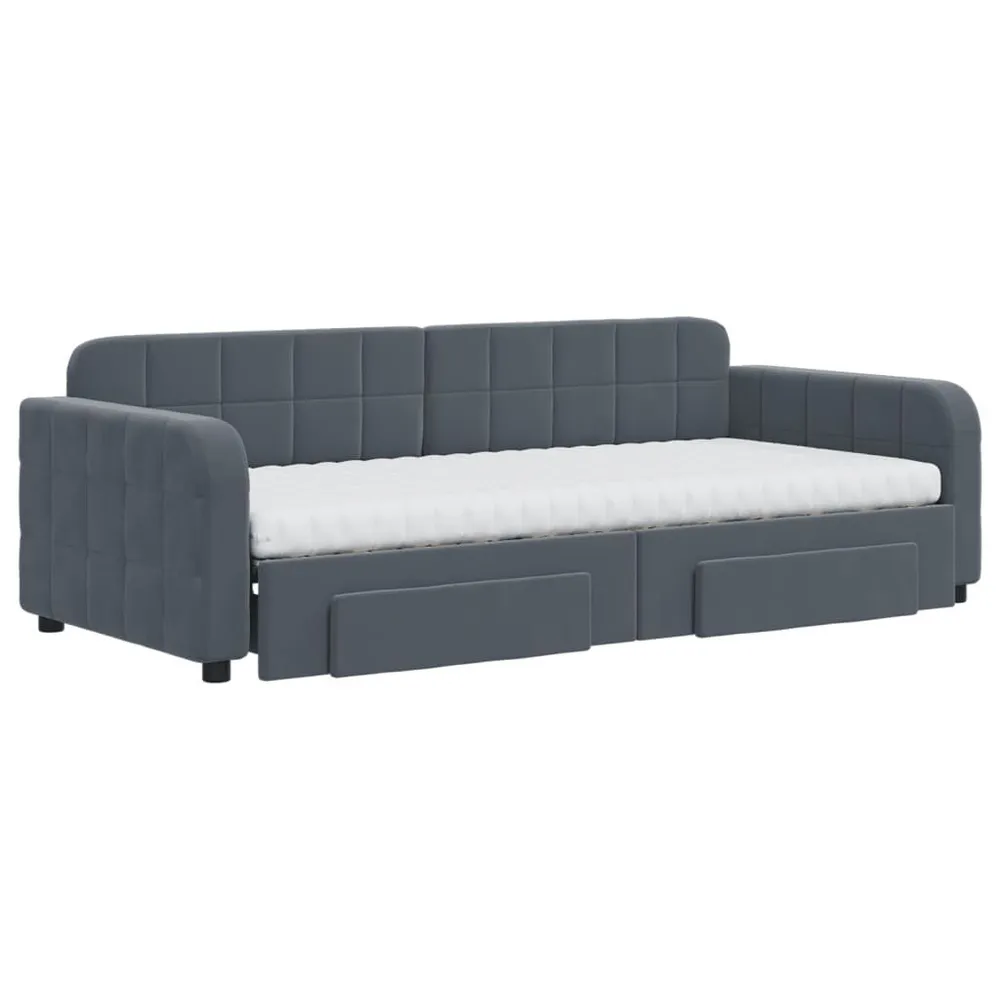 Slaapbank onderschuifbed en lades 90x200 cm fluweel donkergrijs