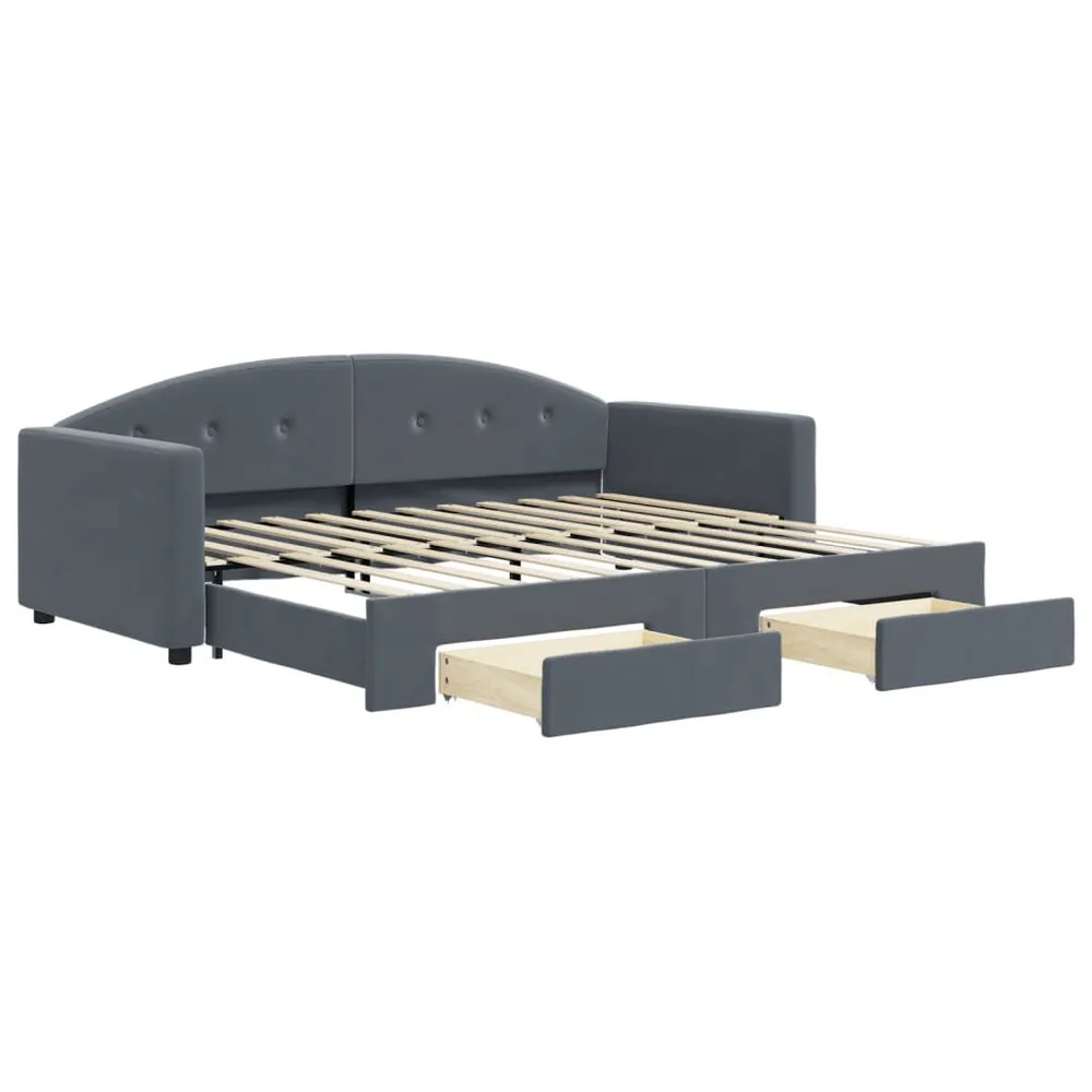 Slaapbank onderschuifbed en lades 90x200 cm fluweel donkergrijs