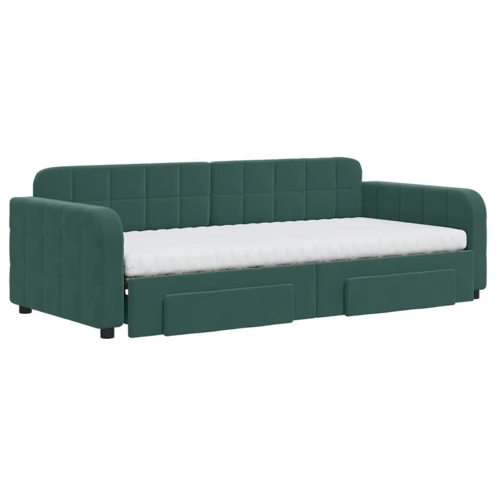 Slaapbank onderschuifbed en lades 90x200 cm fluweel donkergroen