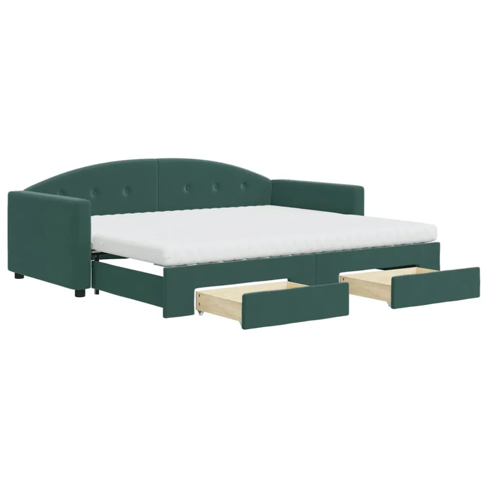 Slaapbank onderschuifbed en lades 90x200 cm fluweel donkergroen