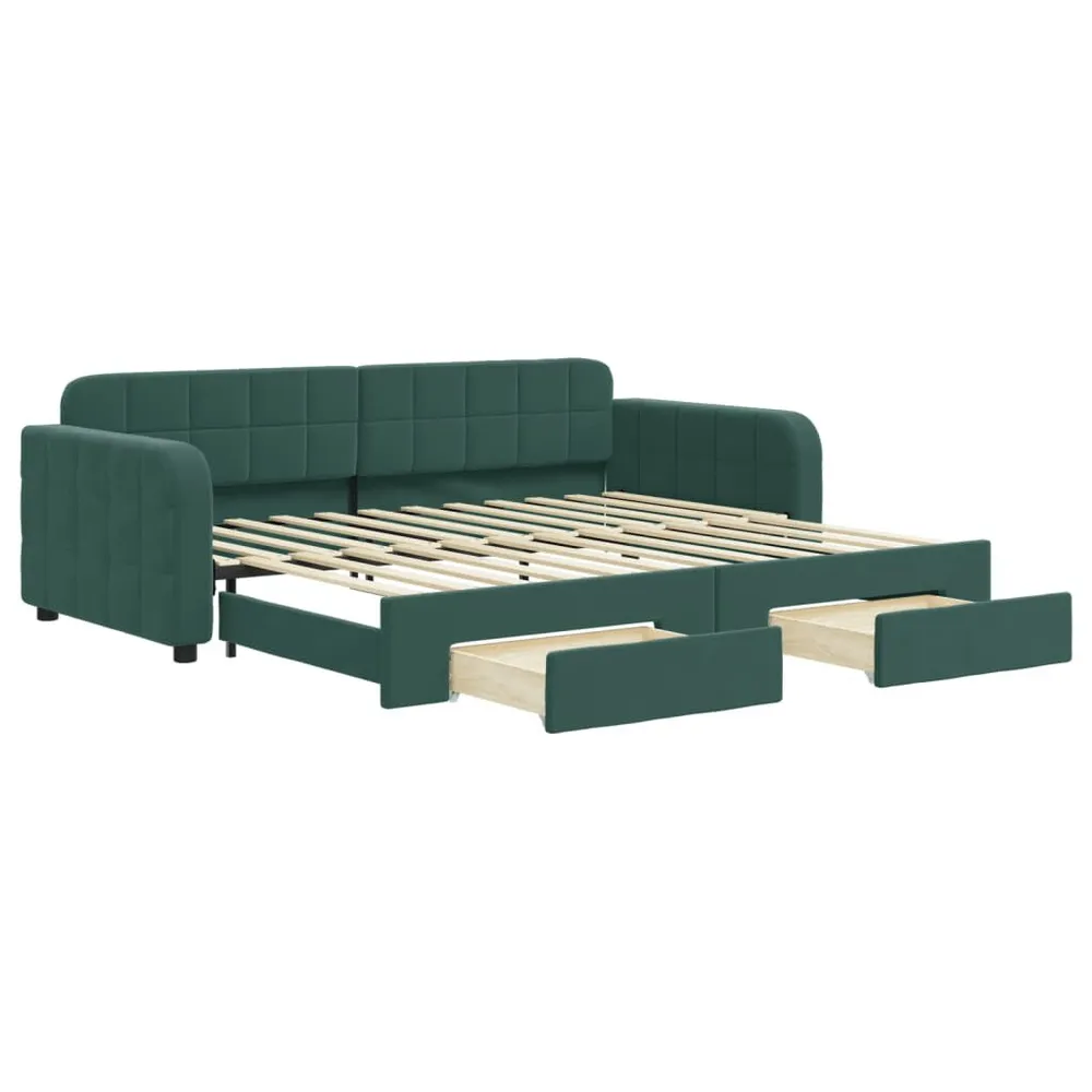 Slaapbank onderschuifbed en lades 90x200 cm fluweel donkergroen