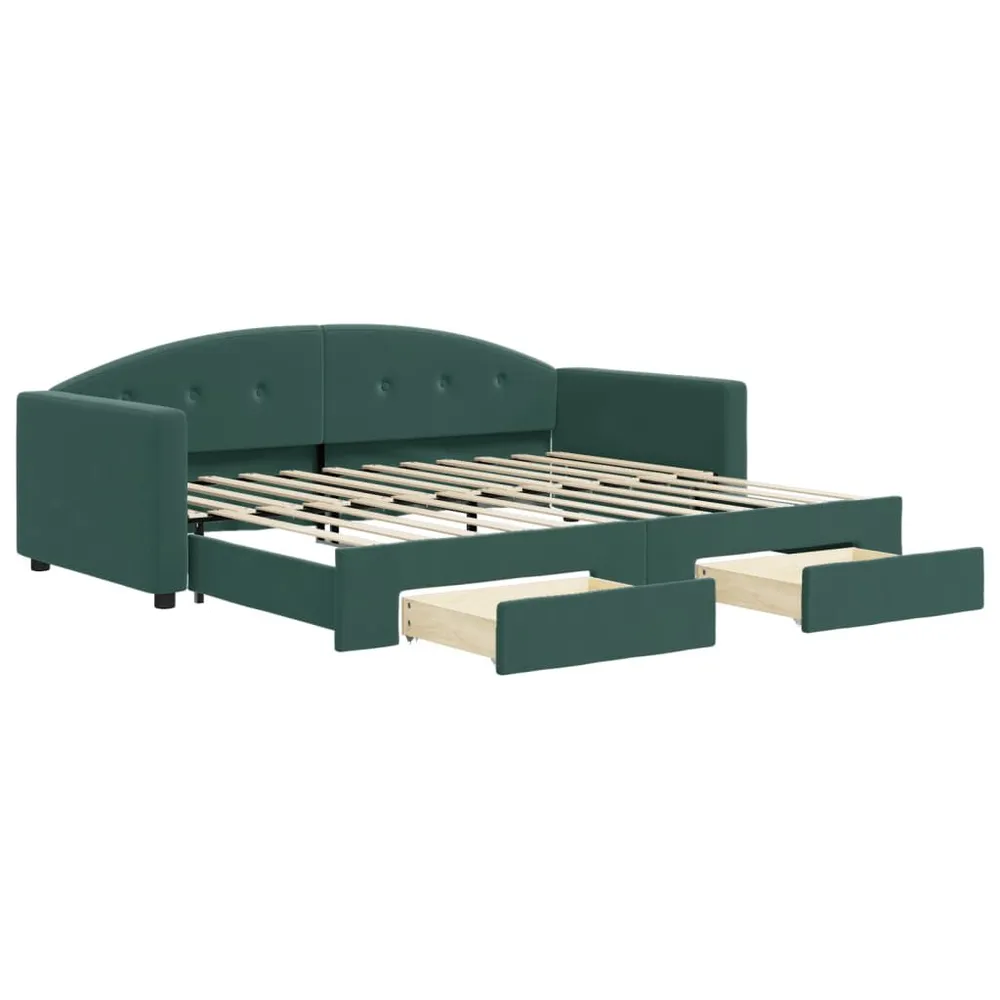 Slaapbank onderschuifbed en lades 90x200 cm fluweel donkergroen