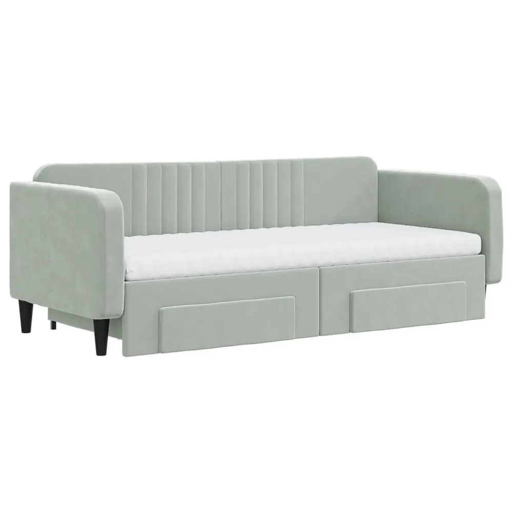 Slaapbank onderschuifbed en lades 90x200 cm fluweel lichtgrijs