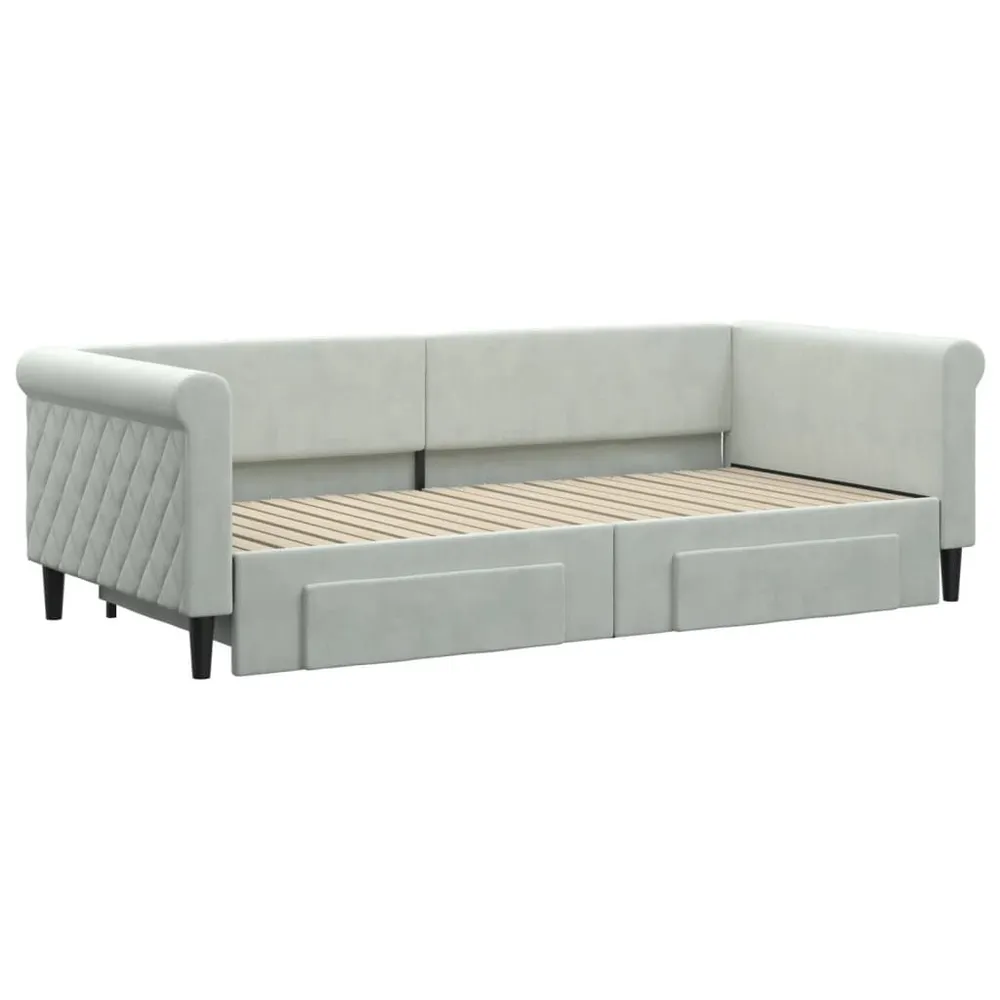 Slaapbank onderschuifbed en lades 90x200 cm fluweel lichtgrijs