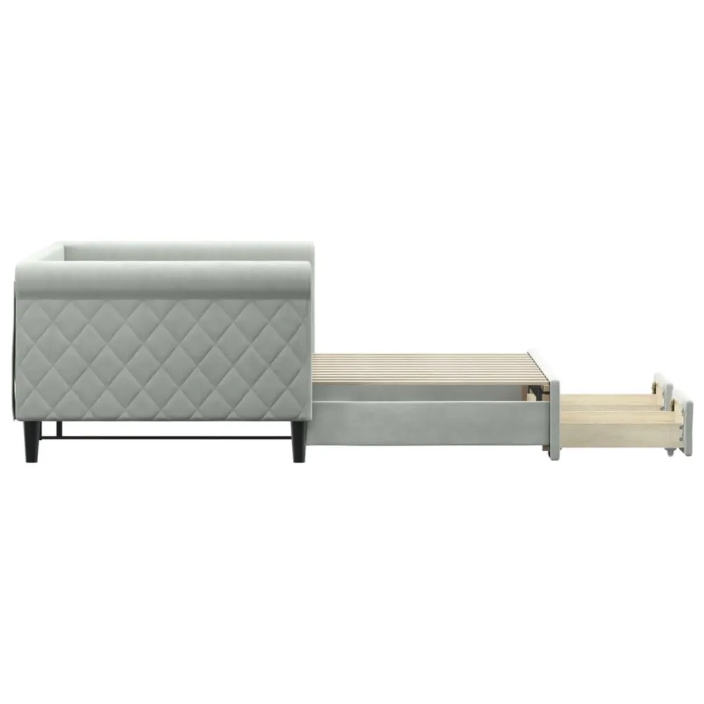 Slaapbank onderschuifbed en lades 90x200 cm fluweel lichtgrijs