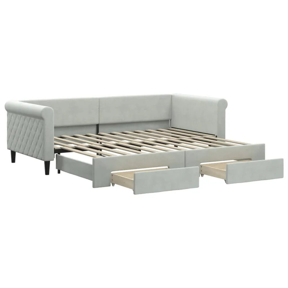 Slaapbank onderschuifbed en lades 90x200 cm fluweel lichtgrijs