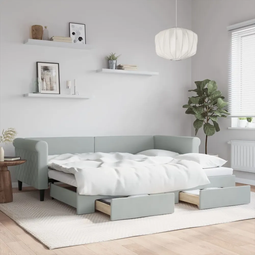 Slaapbank onderschuifbed en lades 90x200 cm fluweel lichtgrijs