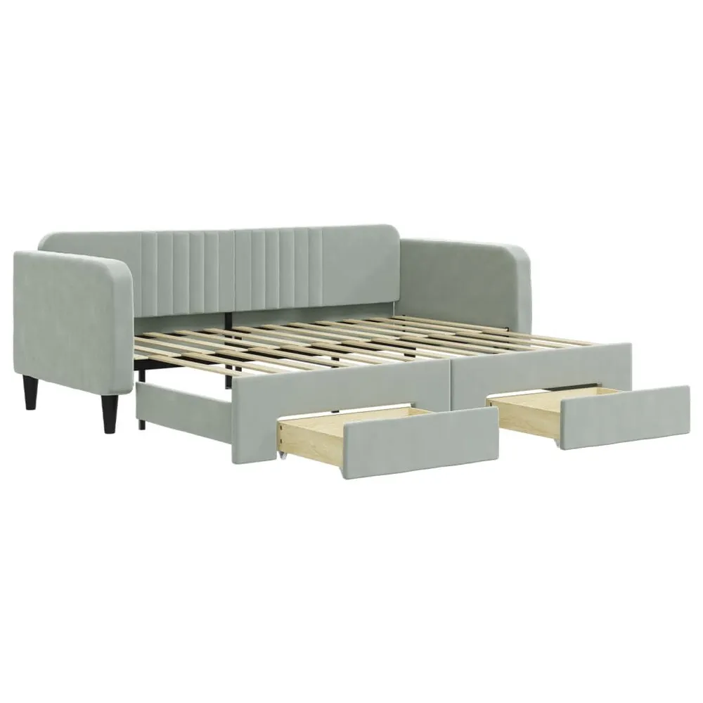 Slaapbank onderschuifbed en lades 90x200 cm fluweel lichtgrijs