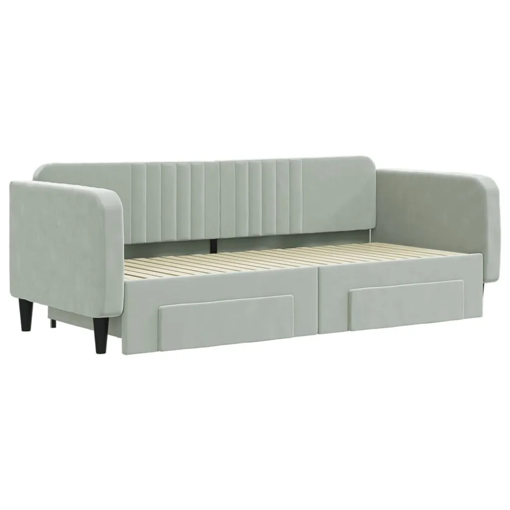 Slaapbank onderschuifbed en lades 90x200 cm fluweel lichtgrijs