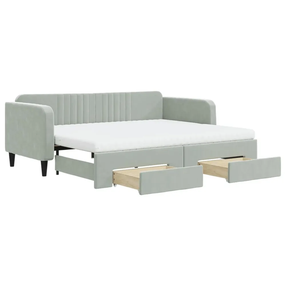 Slaapbank onderschuifbed en lades 90x200 cm fluweel lichtgrijs