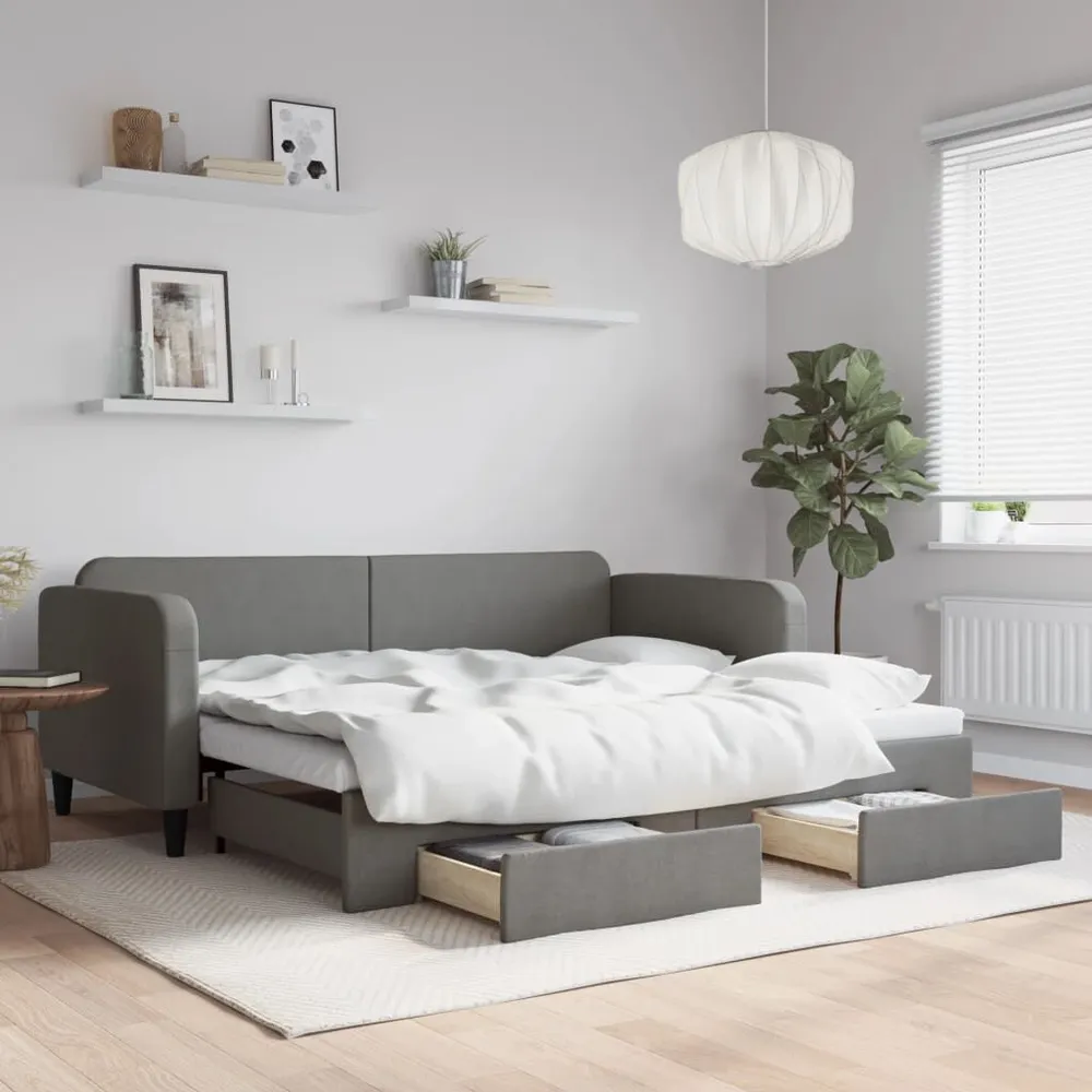 Slaapbank onderschuifbed en lades 90x200 cm stof donkergrijs