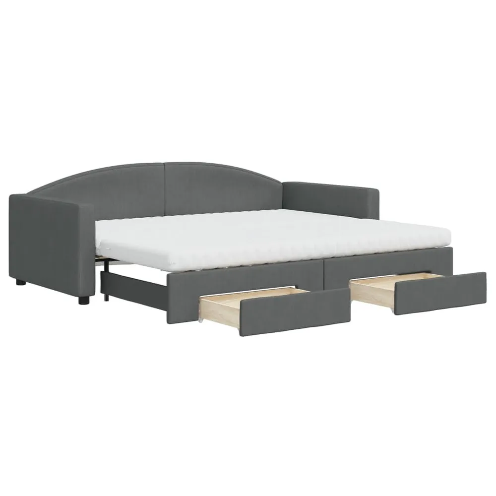 Slaapbank onderschuifbed en lades 90x200 cm stof donkergrijs