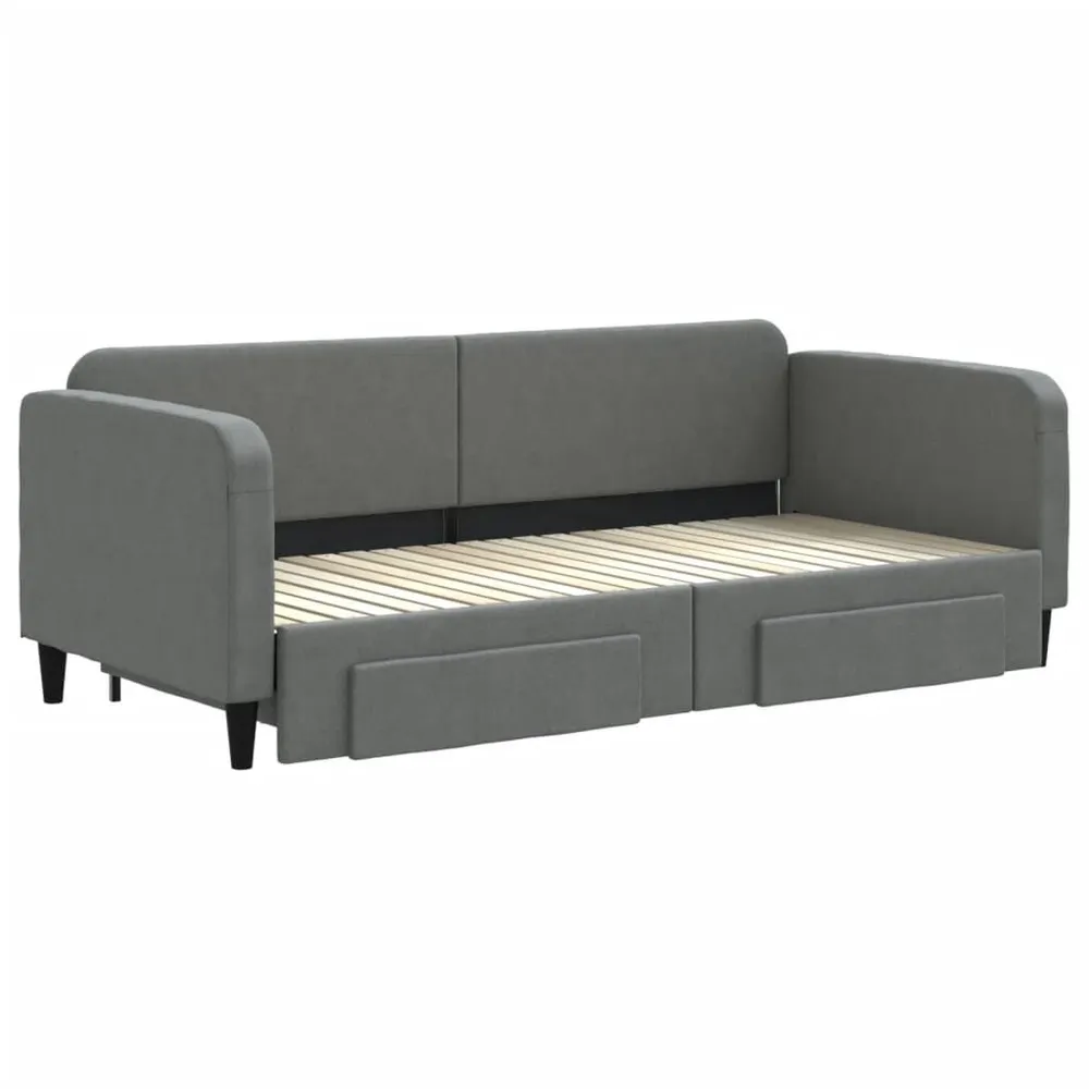 Slaapbank onderschuifbed en lades 90x200 cm stof donkergrijs