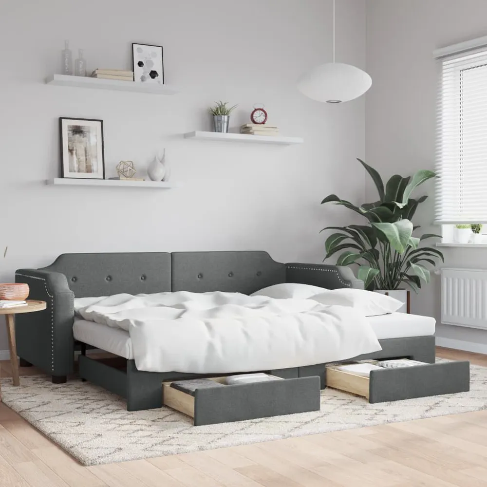 Slaapbank onderschuifbed en lades 90x200 cm stof donkergrijs