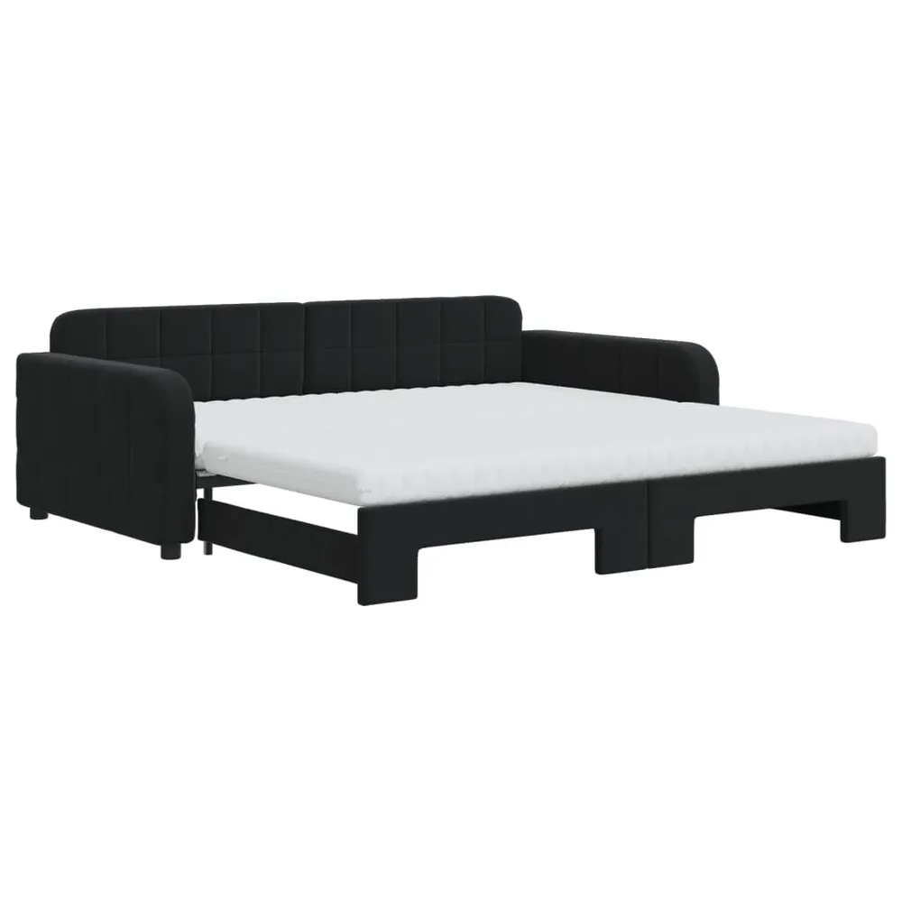 Slaapbank onderschuifbed en matrassen 100x200 cm fluweel zwart
