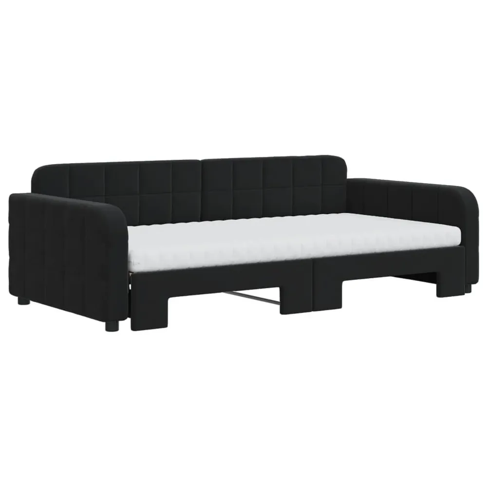Slaapbank onderschuifbed en matrassen 100x200 cm fluweel zwart