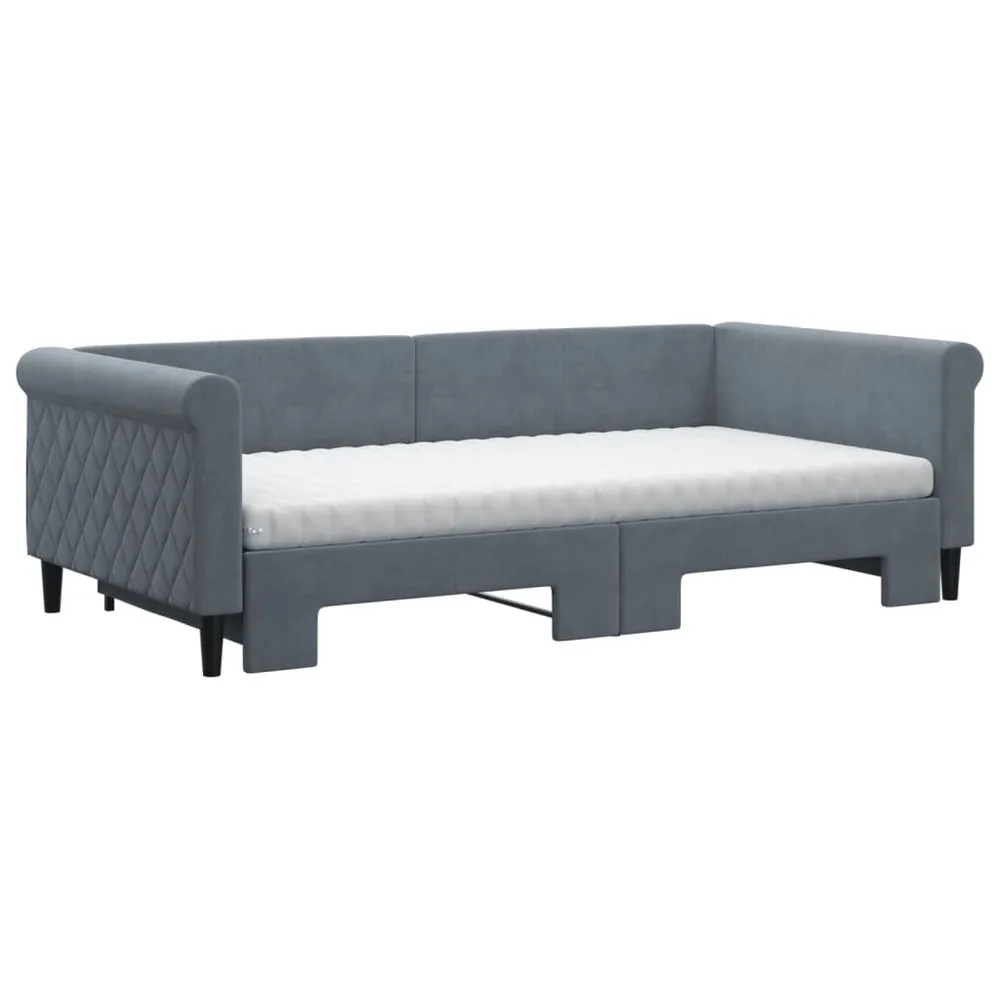 Slaapbank onderschuifbed matrassen 100x200cm fluweeldonkergrijs