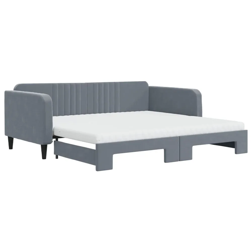 Slaapbank onderschuifbed matrassen 100x200cm fluweeldonkergrijs