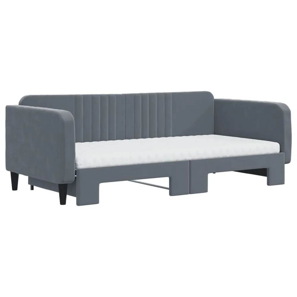 Slaapbank onderschuifbed matrassen 100x200cm fluweeldonkergrijs