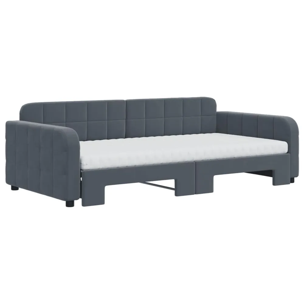 Slaapbank onderschuifbed matrassen 100x200cm fluweeldonkergrijs
