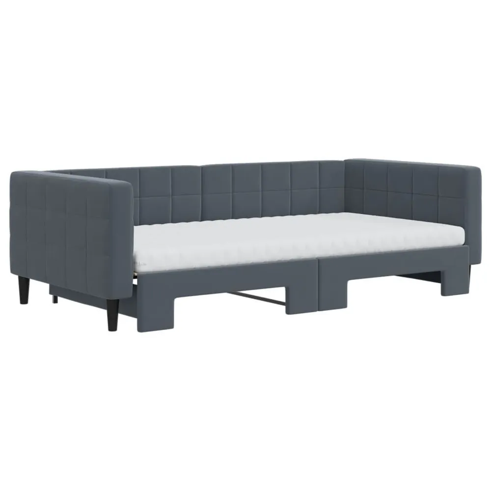 Slaapbank onderschuifbed matrassen 100x200cm fluweeldonkergrijs
