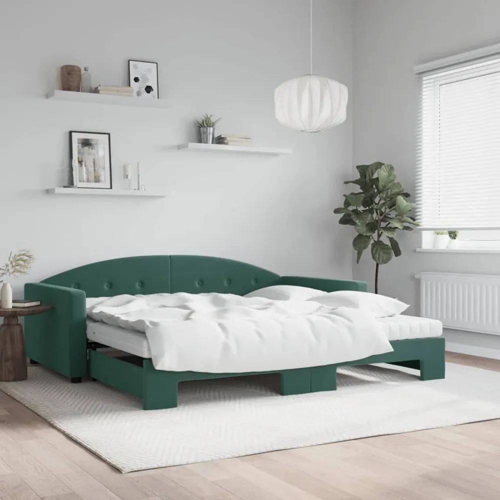 Slaapbank onderschuifbed matrassen 100x200cm fluweeldonkergroen