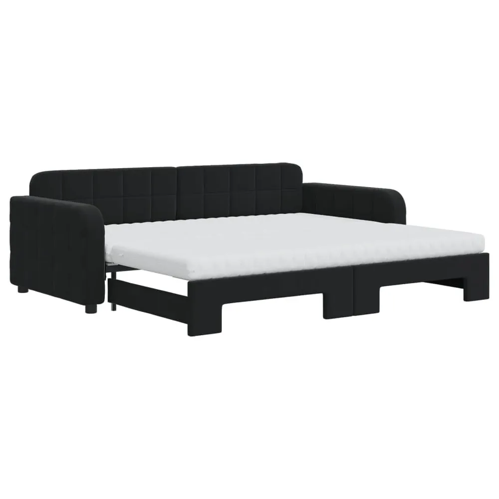 Slaapbank onderschuifbed en matrassen 90x200 cm fluweel zwart