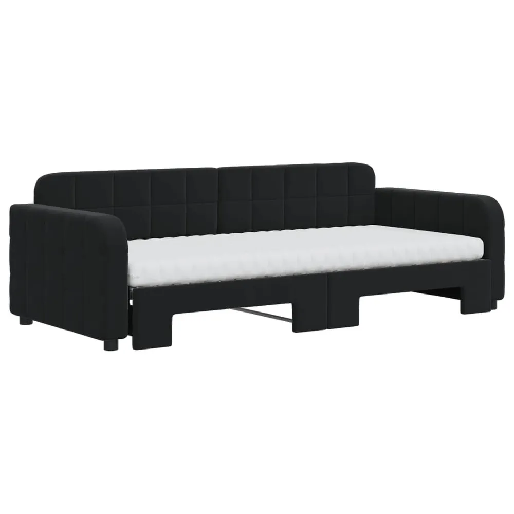 Slaapbank onderschuifbed en matrassen 90x200 cm fluweel zwart