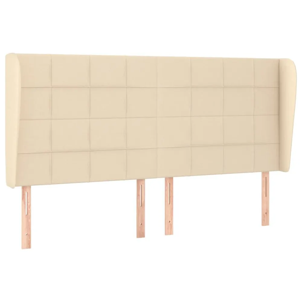 Hoofdbord met randen 203x23x118/128 cm stof crèmekleurig