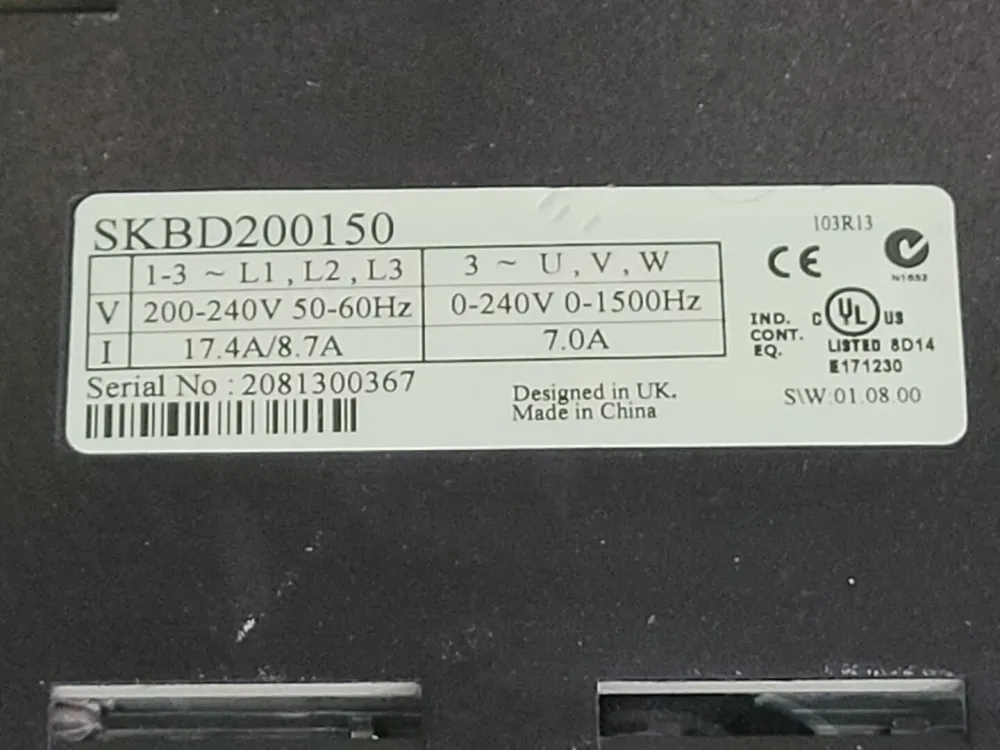 2 hp, 240V, 3-Ph VFD Control Technique AC Drive SKBD200150