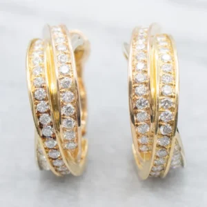 18-Karat Two Tone Verguld Cartier Crossover Diamond Hoop Earrings