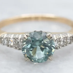 1950s Blue Zircon and Diamond Two Tone Ring