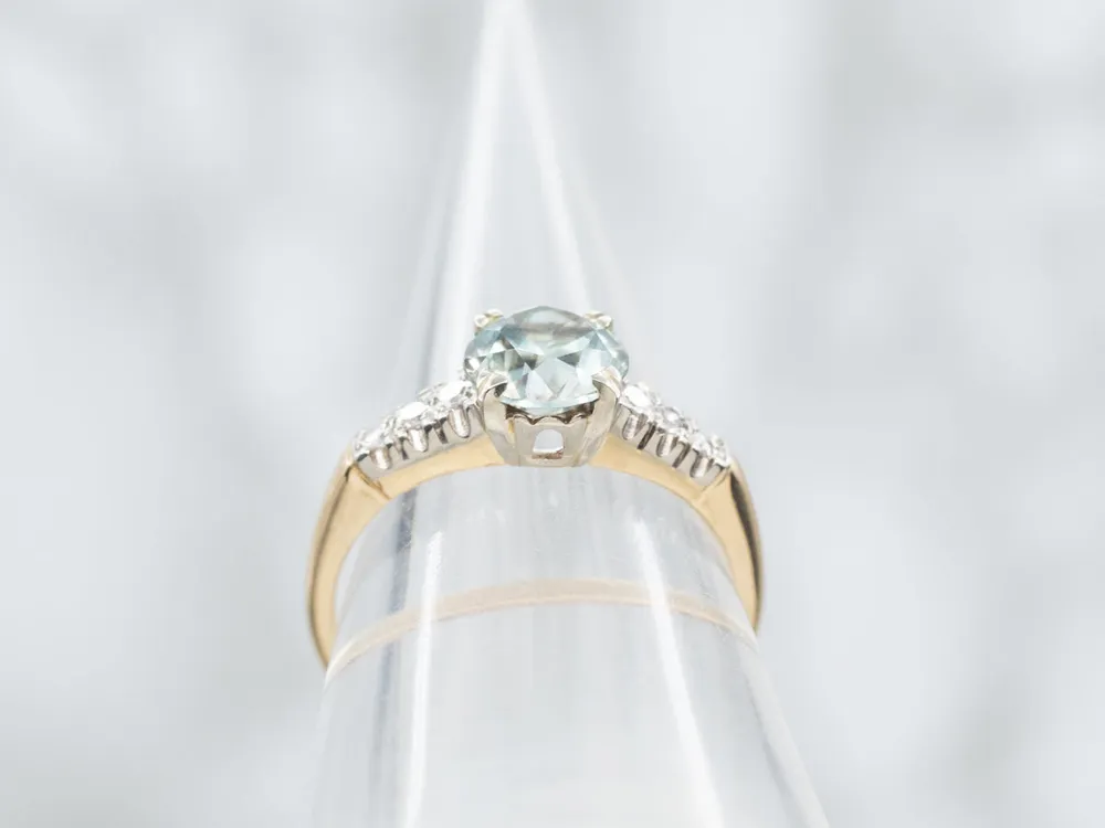 1950s Blue Zircon and Diamond Two Tone Ring