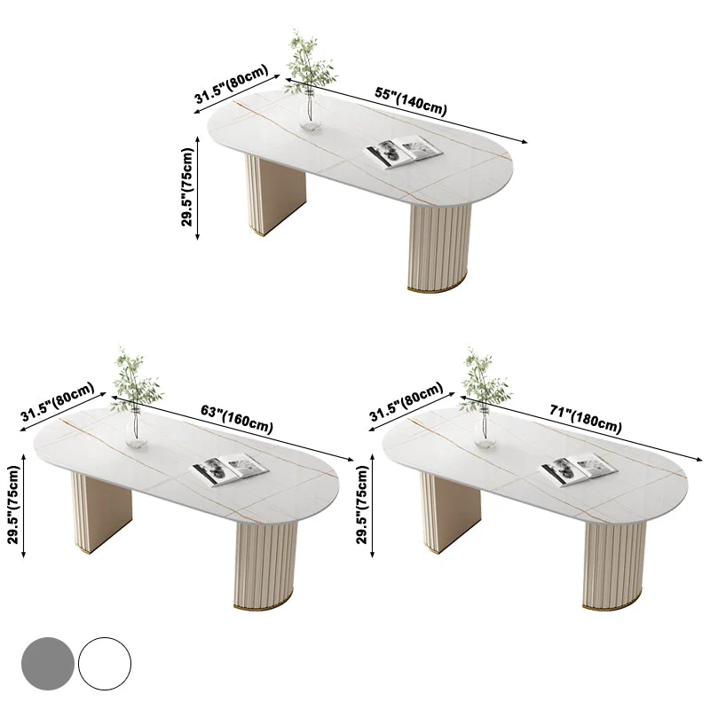 Actueel Oval Dining Table Sintered Stone Dining Table Off White Double Pedestal 55