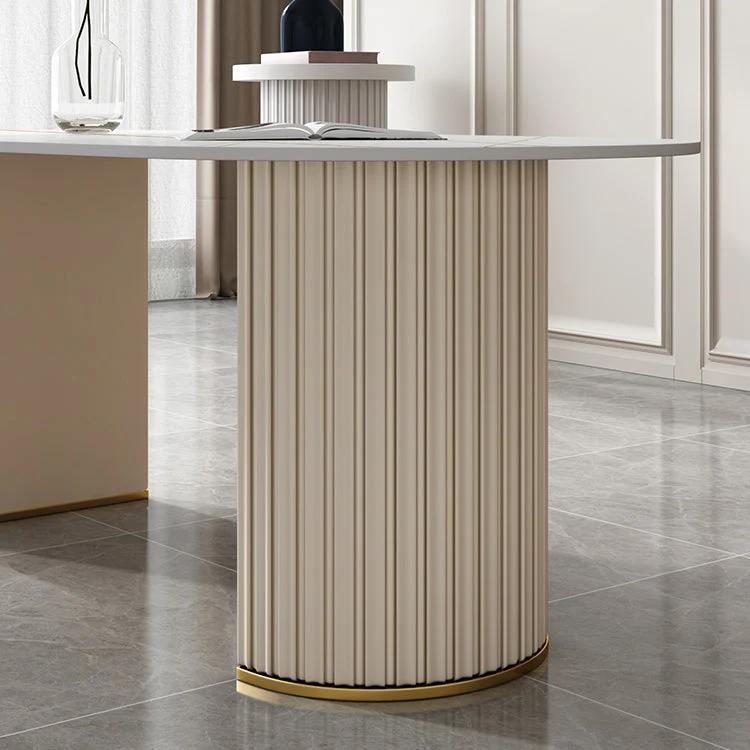 Actueel Oval Dining Table Sintered Stone Dining Table Off White Double Pedestal 55